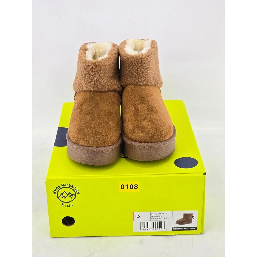 White Mountain Ladybug Boots Kids 13 Chestnut Fabric Faux Fur Bow - New